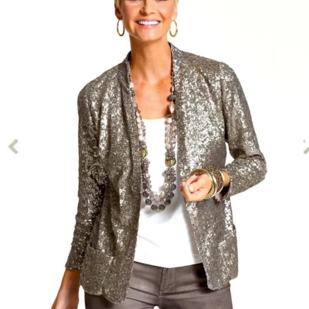 Chico's Metallic Sequin Blazer in Silver